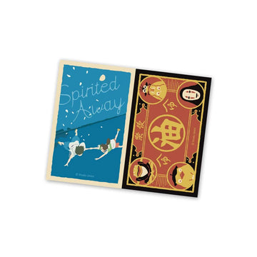 Two animated movie posters for 'Spirited Away' on a white background  Vintage sticker set Studio Ghibli Spirited Away